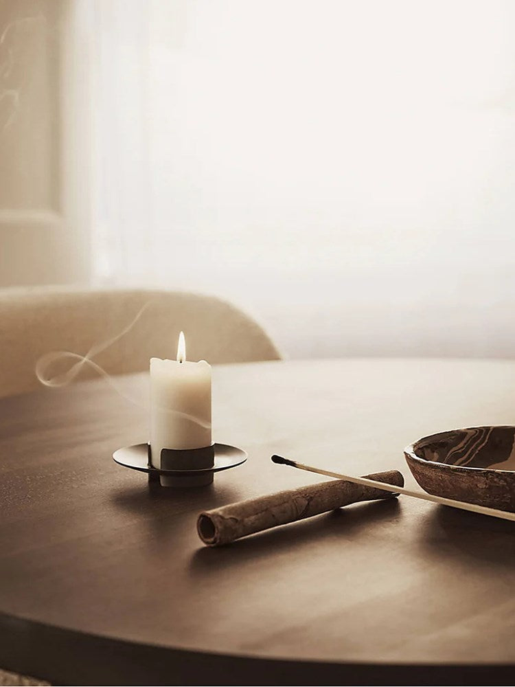 Block Candle Holder - Black Brass
