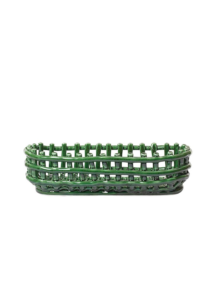 Ceramic Basket - Oval - Emerald Green