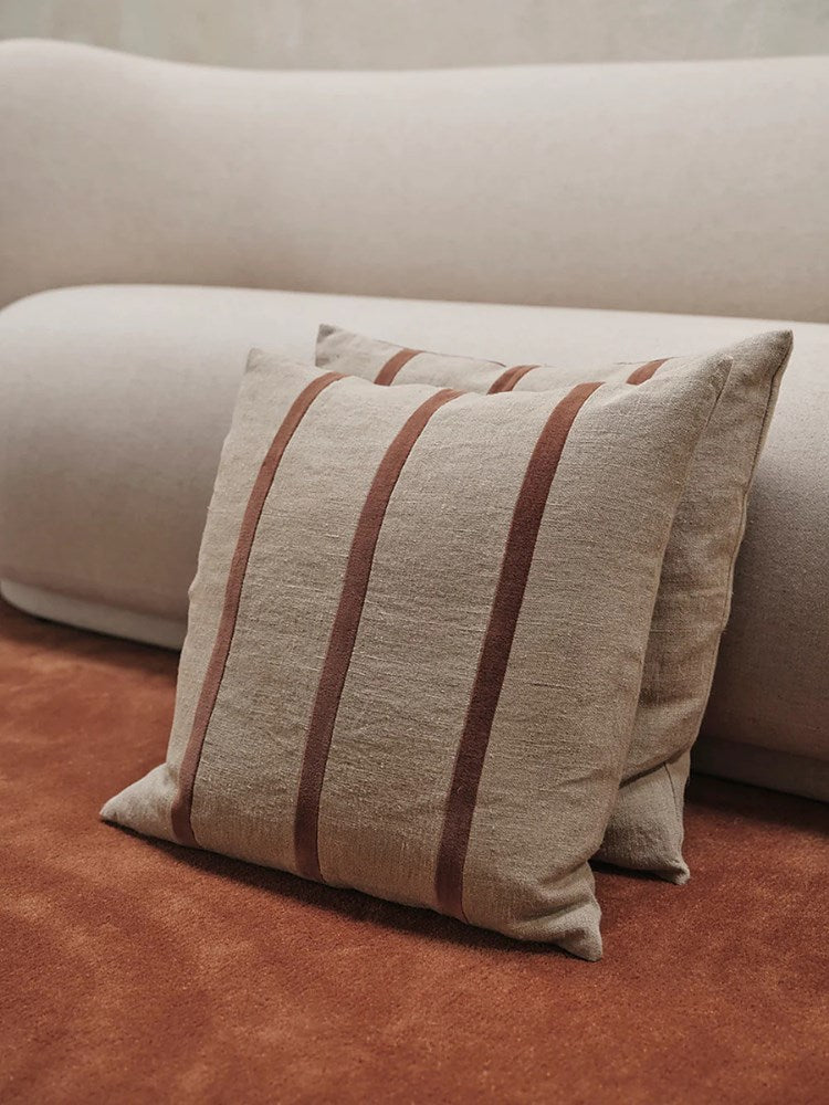 Senti Stripe Cushion - Linen/Carob Brown