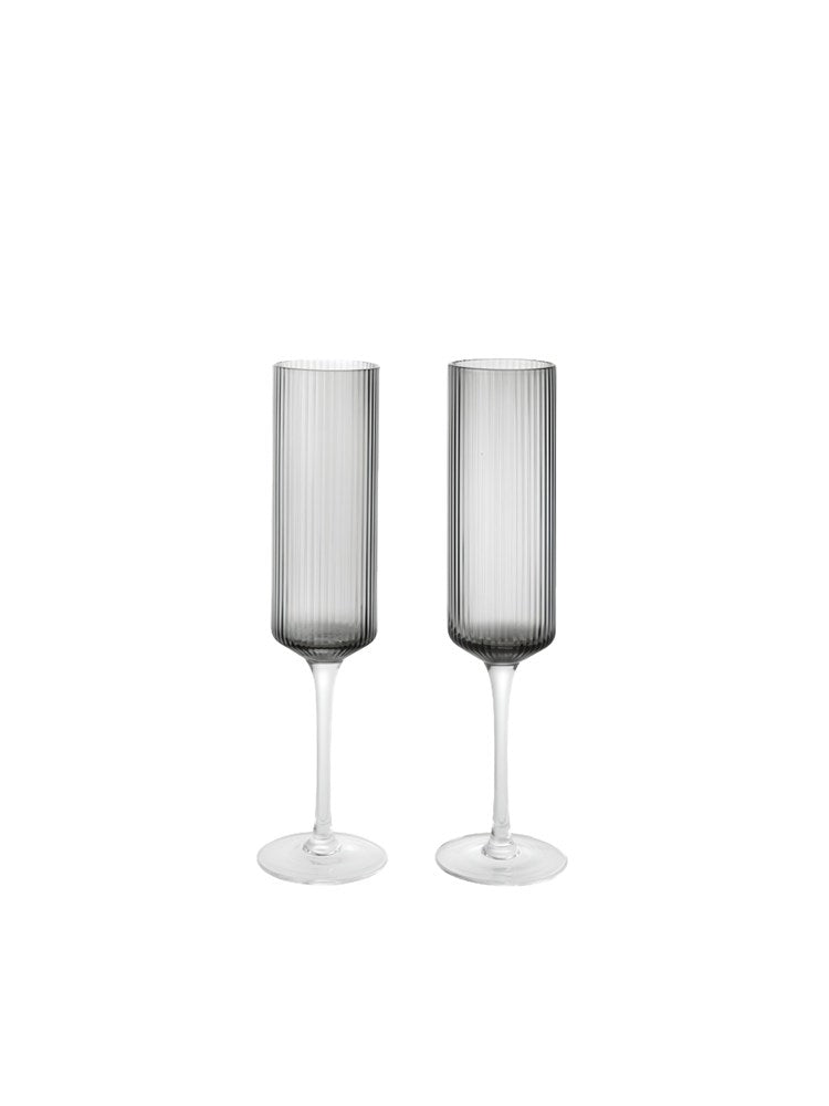 Ripple Champagne Flutes - Set of 2 - Smoked Grey