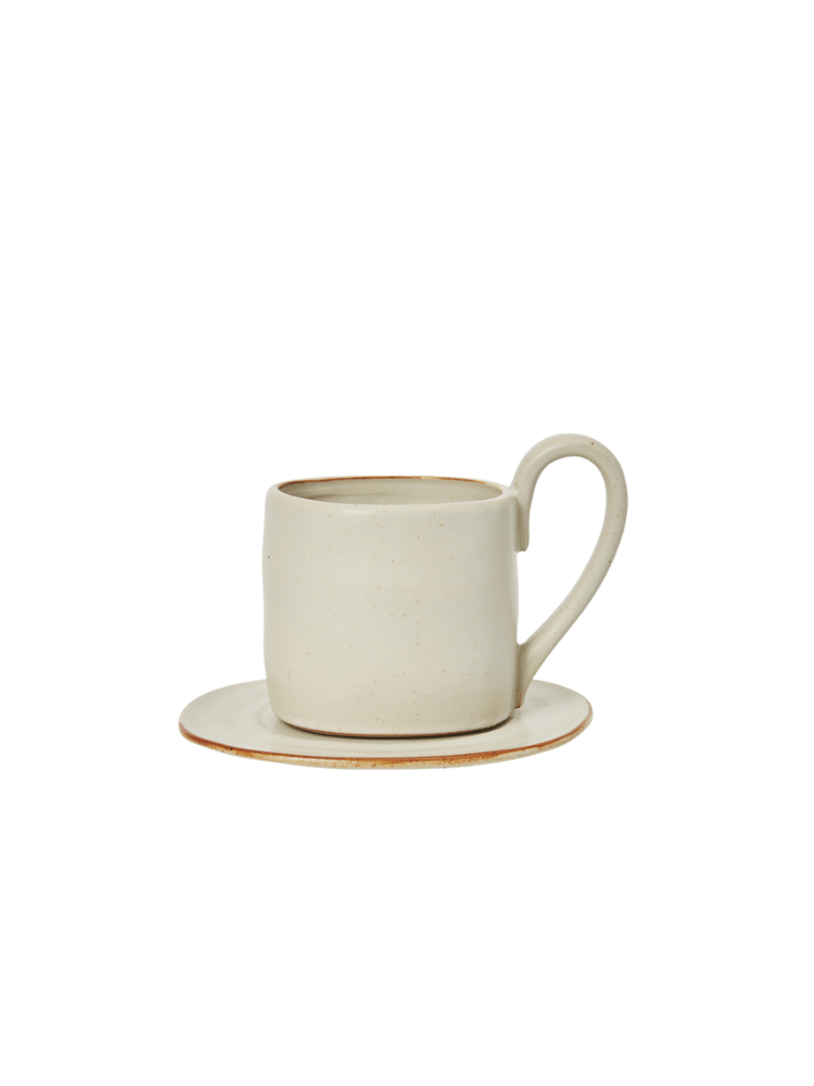 Flow Mug with Saucer - Off-white Speckle