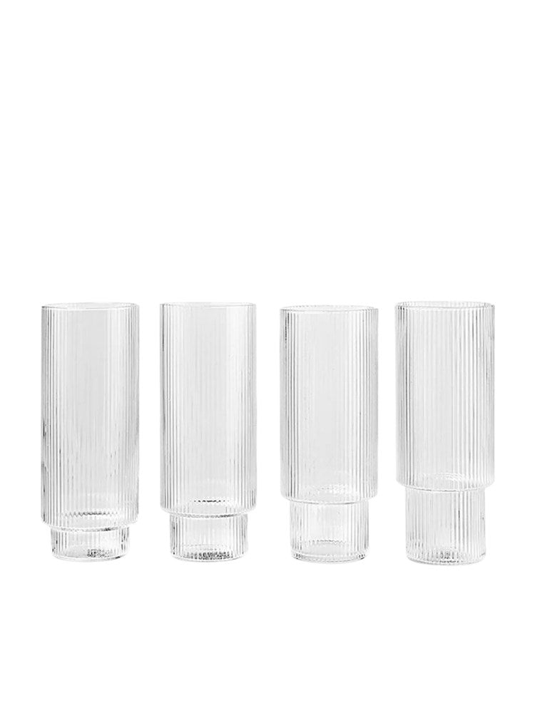 Ripple Long Drink Glasses - Set of 4 - Clear