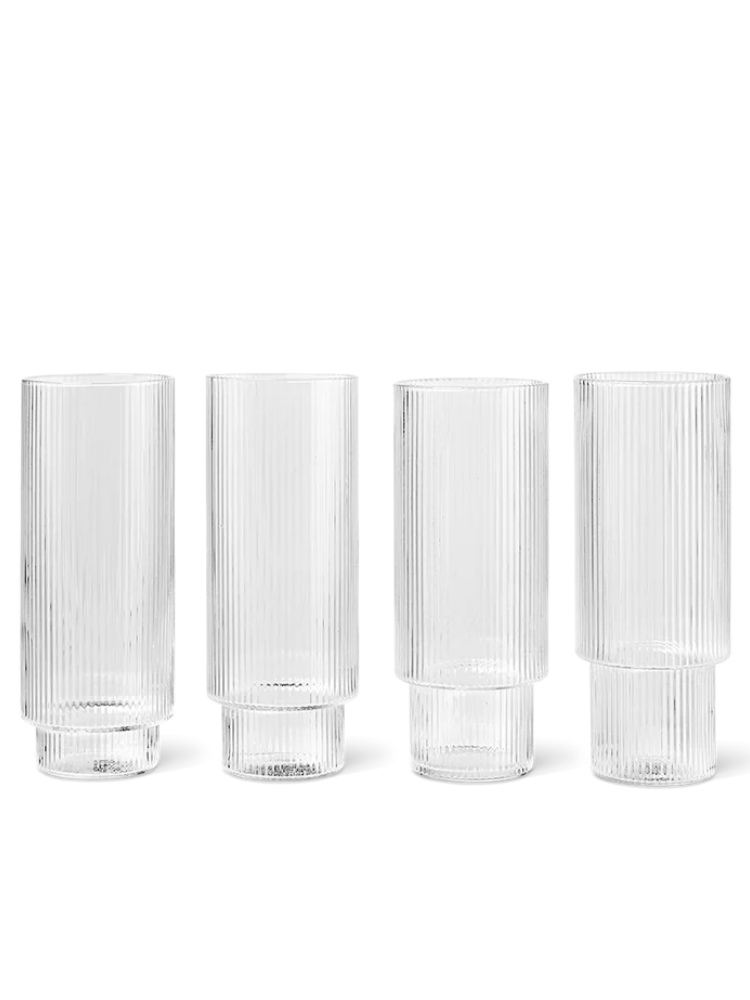 Ripple Long Drink Glasses - Set of 4 - Clear
