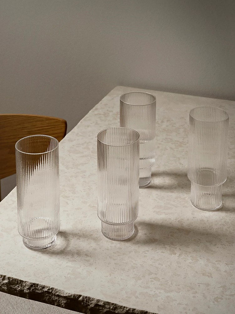 Ripple Long Drink Glasses - Set of 4 - Clear