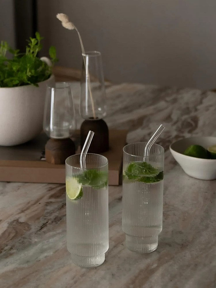 Ripple Long Drink Glasses - Set of 4 - Clear