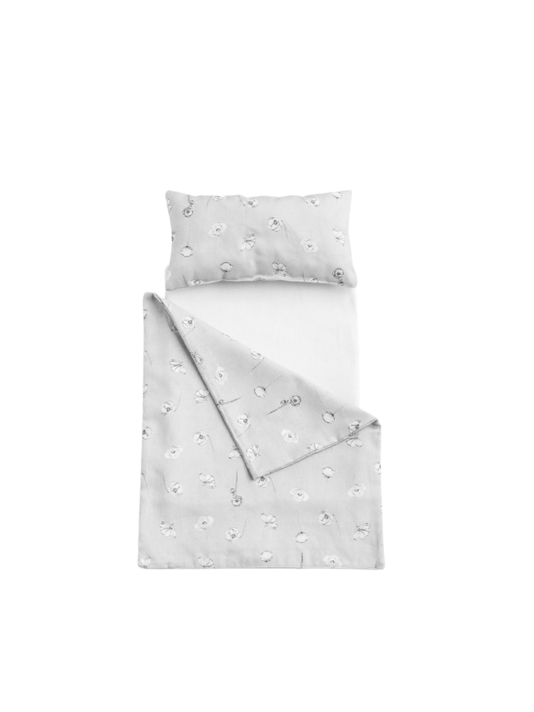 Toy Pram Bedding Set - Poppy Field Grey