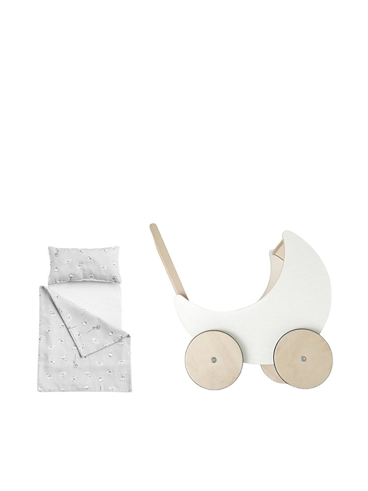 Toy Pram Bedding Set - Poppy Field Grey
