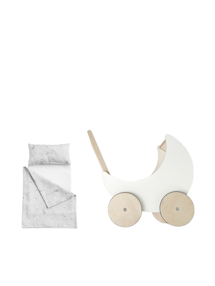 Toy Pram Bedding Set - Poppy Field Grey